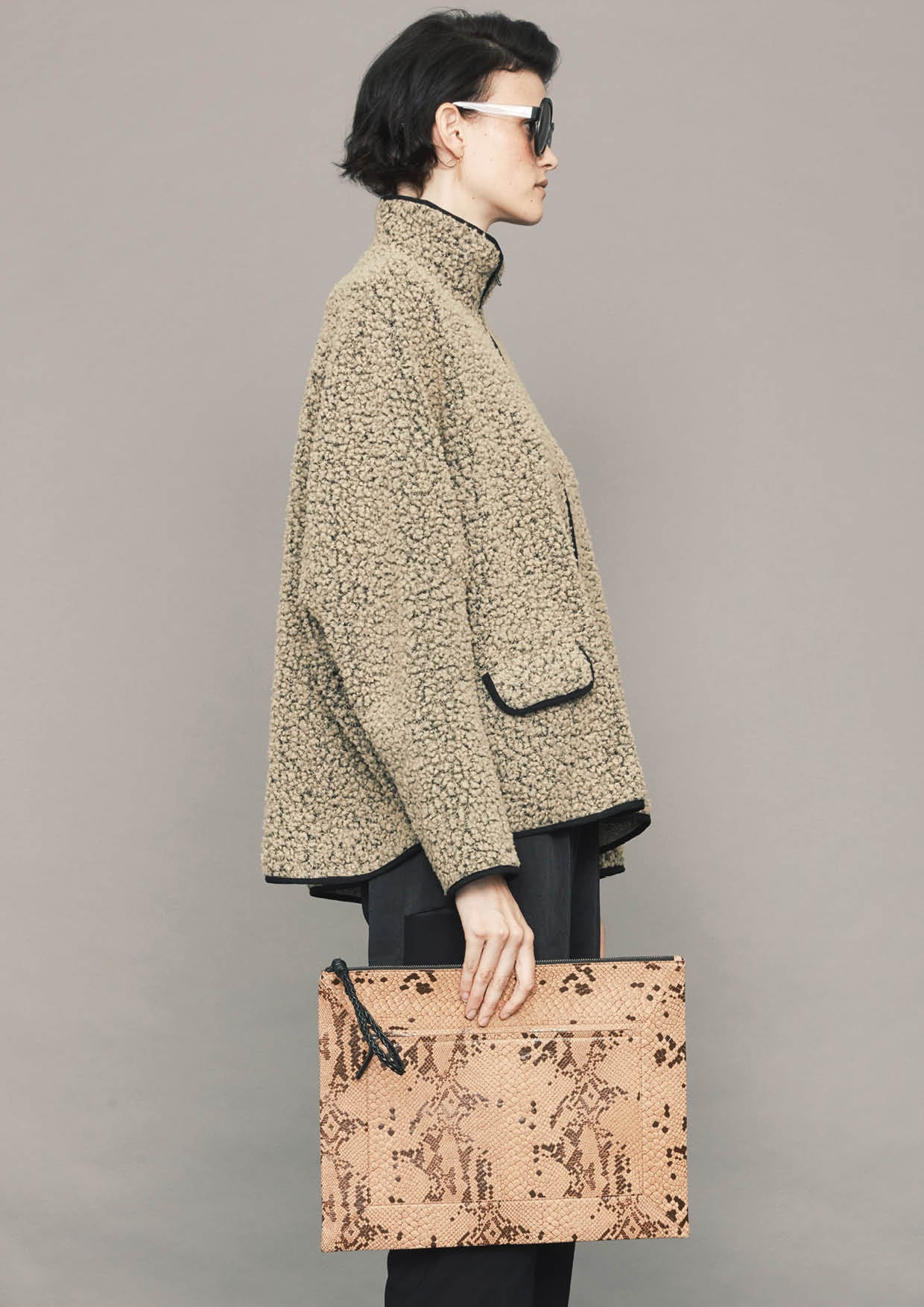 LAPTOP CASE - LEATHER printed snake beige/brown - BERENIK