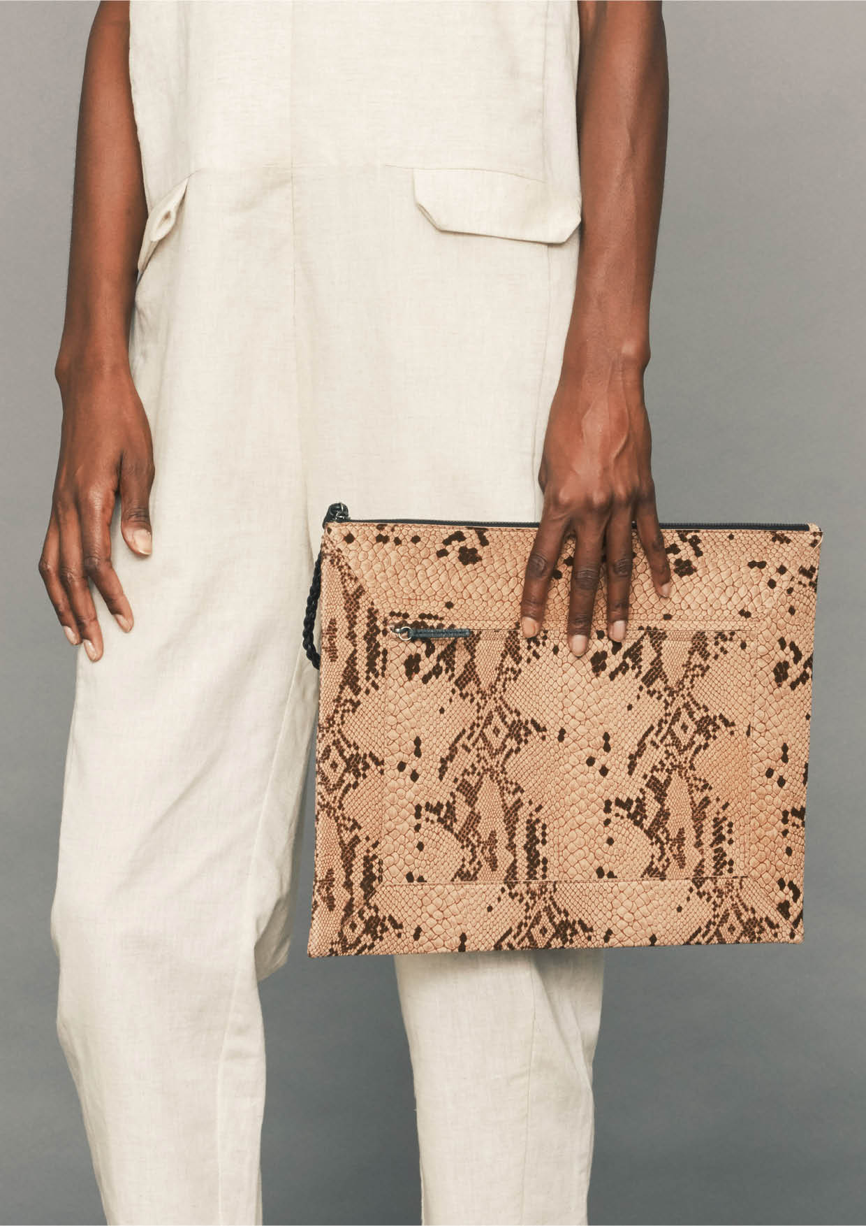 LAPTOP CASE - LEATHER printed snake beige/brown - BERENIK
