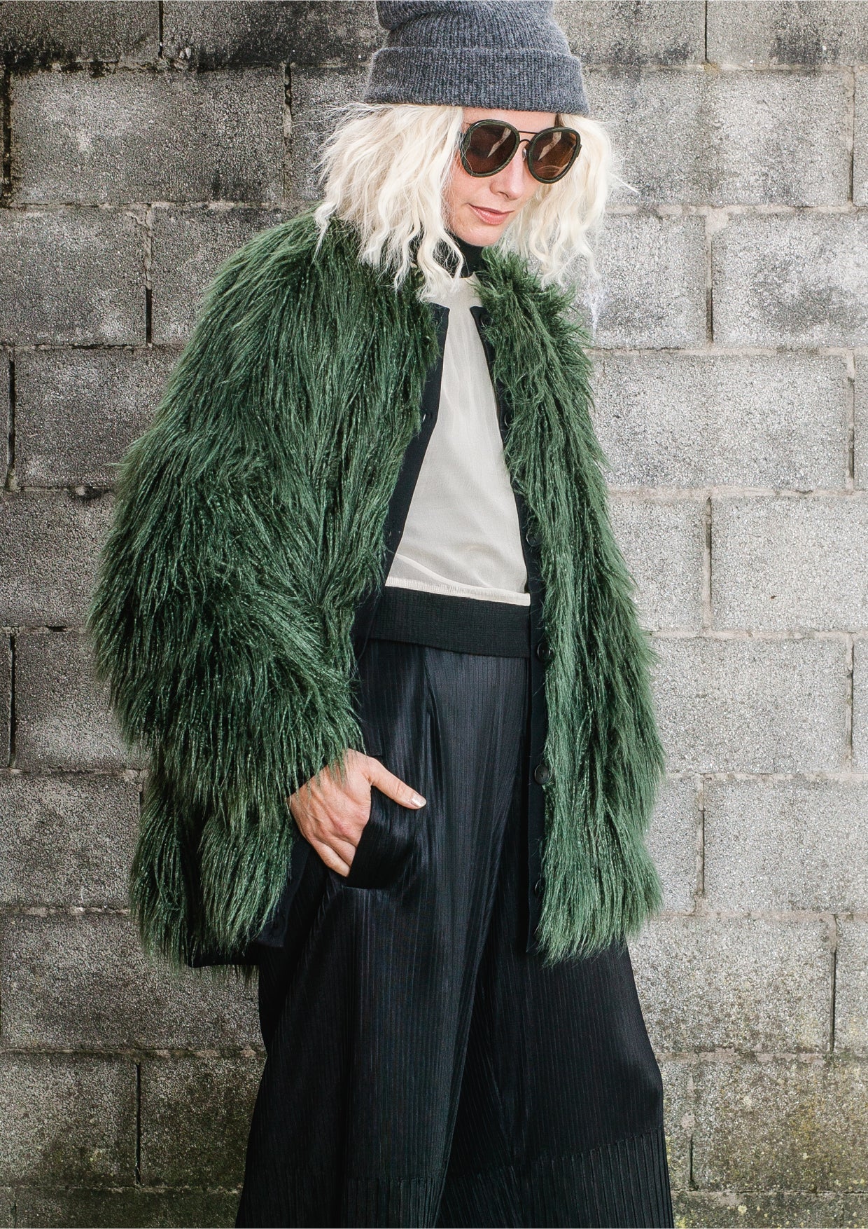 Dark green faux fur jacket discount