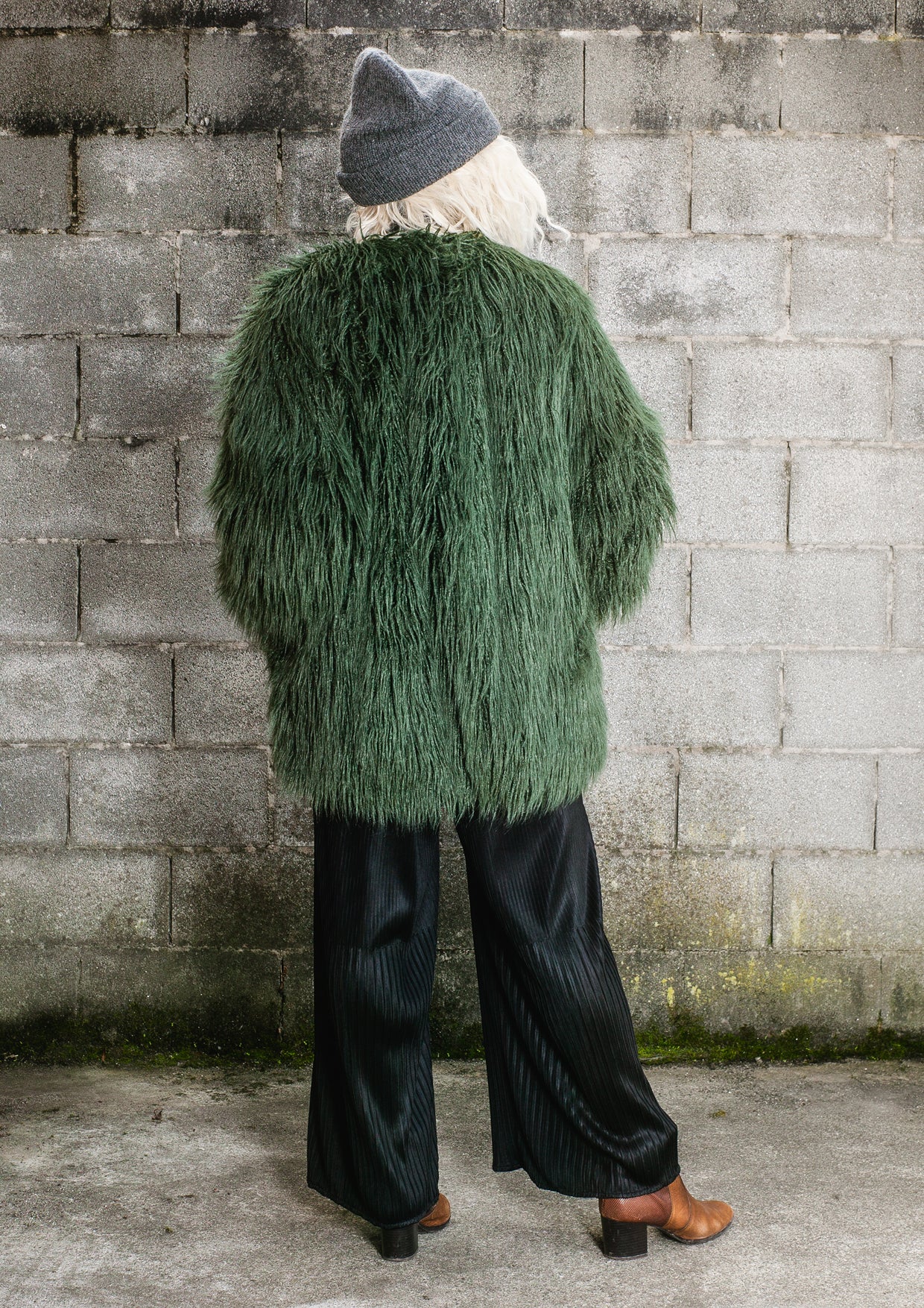 PILOT JACKET - FAUX FUR SHAGGY dark green / FUR LINING black - BERENIK