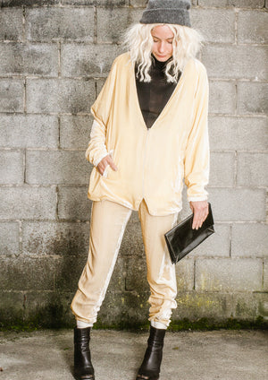 LIMITED EDITION - CARDIGAN WITH ZIP - SILK VELVET ivory - BERENIK
