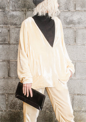 LIMITED EDITION - CARDIGAN WITH ZIP - SILK VELVET ivory - BERENIK