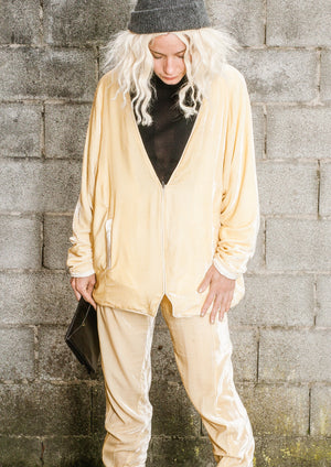 LIMITED EDITION - CARDIGAN WITH ZIP - SILK VELVET ivory - BERENIK