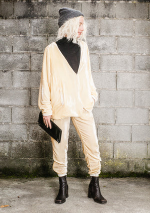 LIMITED EDITION - CARDIGAN WITH ZIP - SILK VELVET ivory - BERENIK
