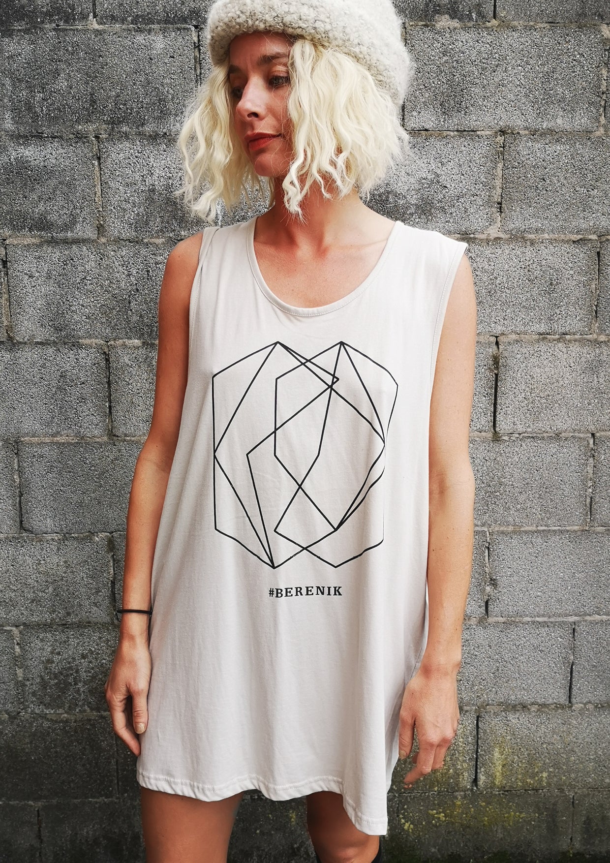 PRINT SHIRT / DRESS - SLEEVLESS COTTON light grey - BERENIK