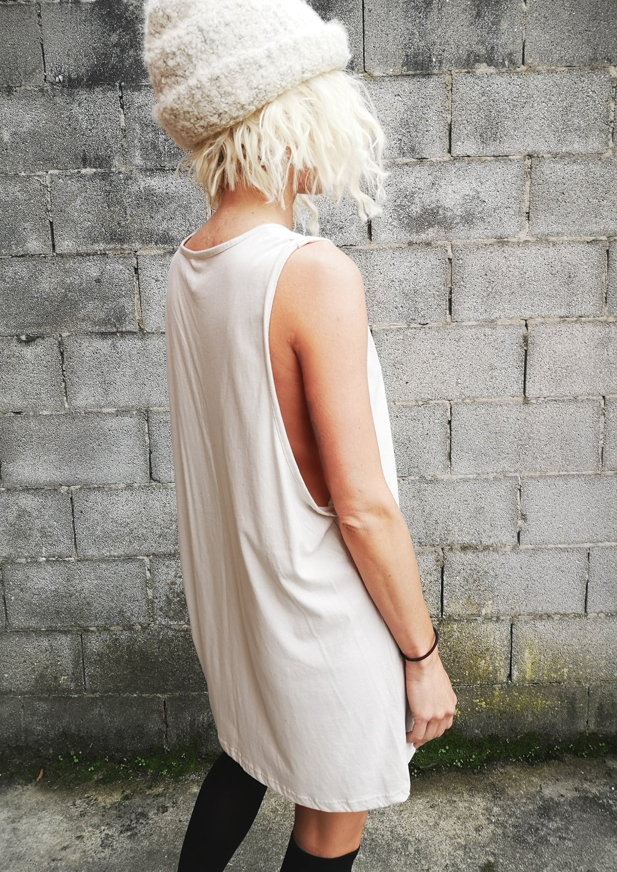 PRINT SHIRT / DRESS - SLEEVLESS COTTON light grey - BERENIK