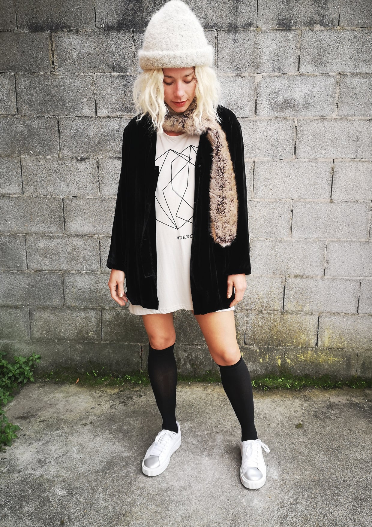 PRINT SHIRT / DRESS - SLEEVLESS COTTON light grey - BERENIK