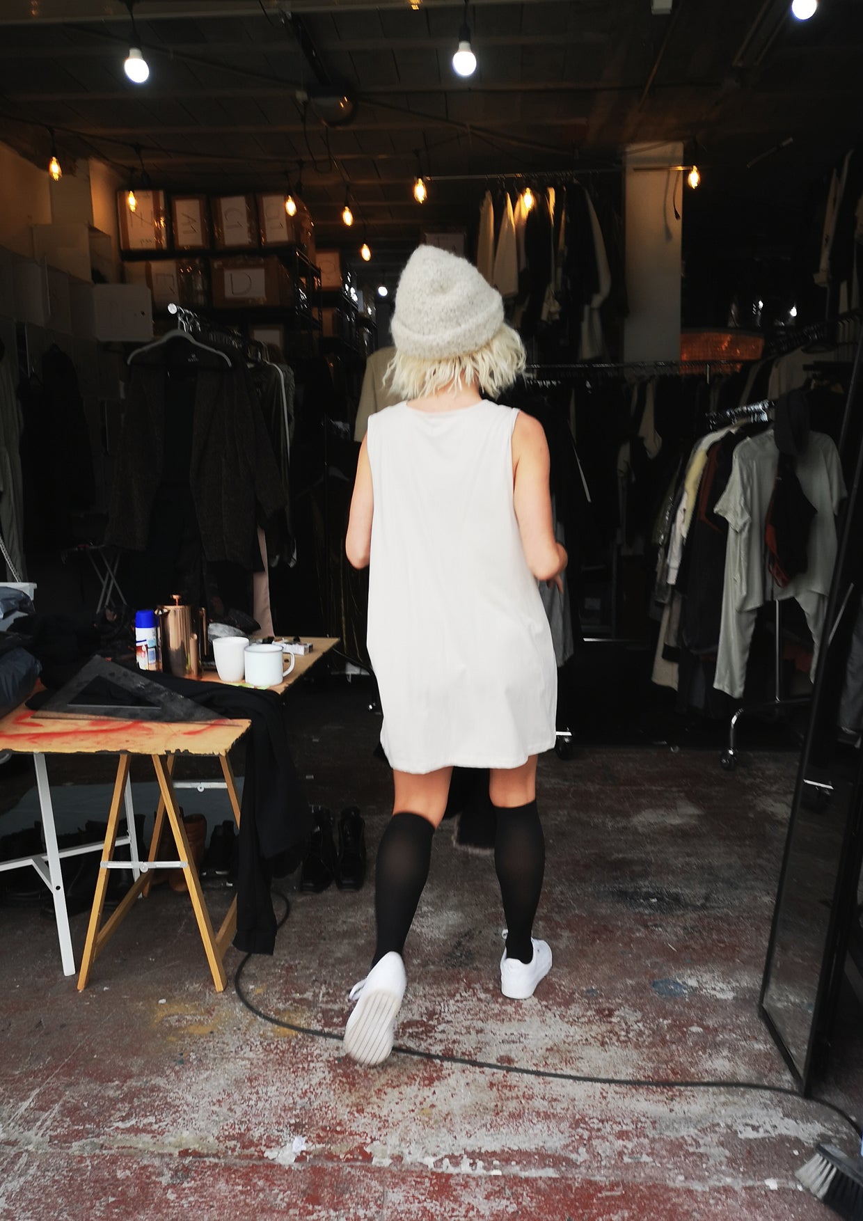 PRINT SHIRT / DRESS - SLEEVLESS COTTON light grey - BERENIK