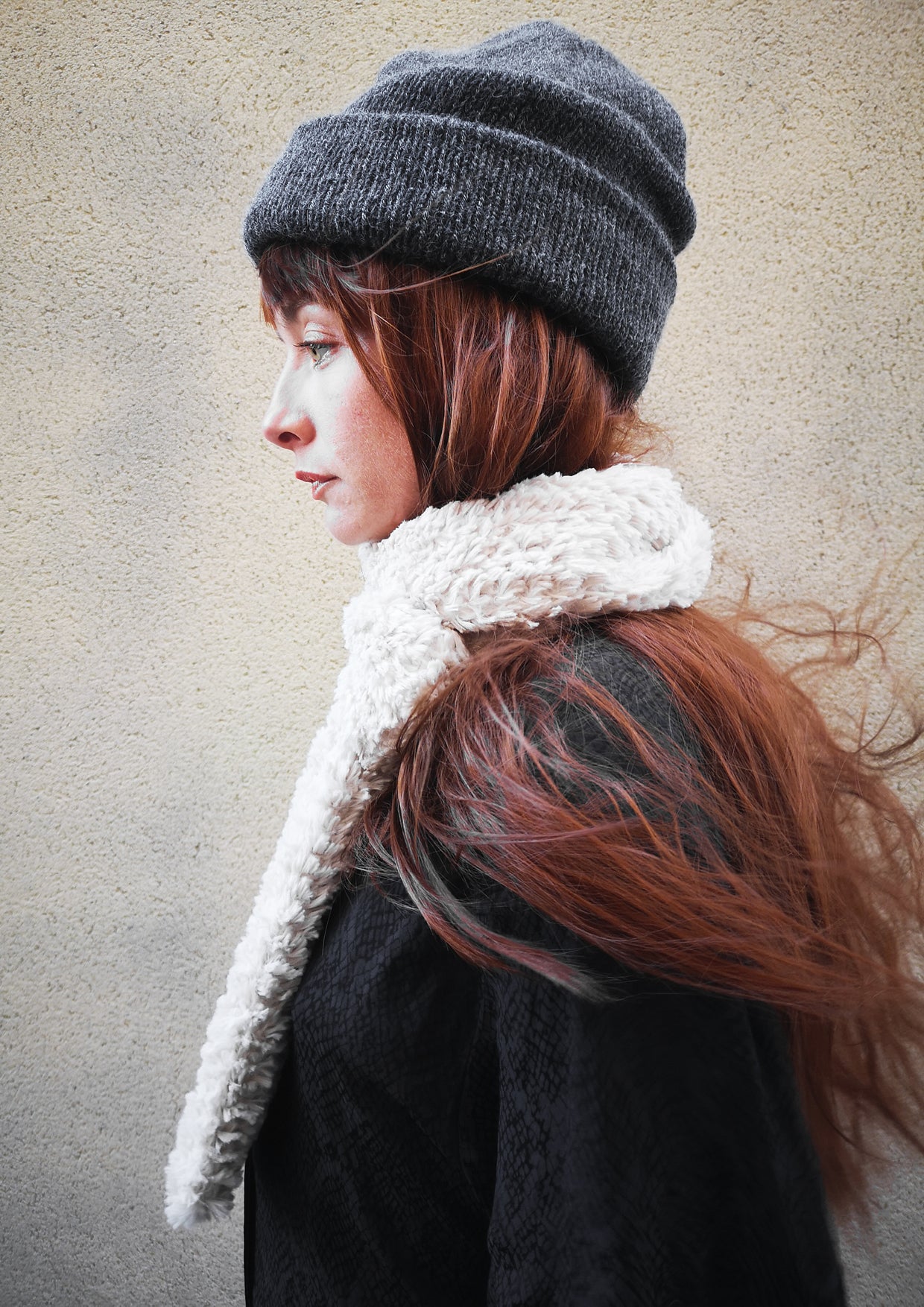 Fur top scarf hat