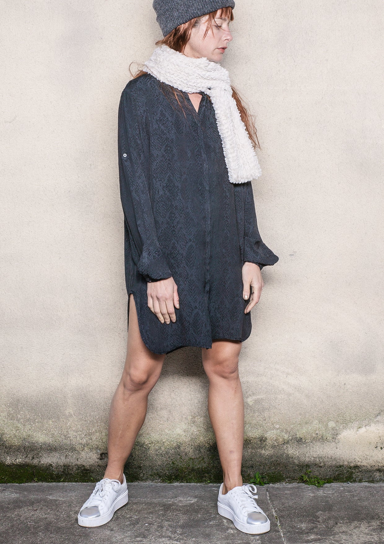 BLOUSE LONG JACQUARD SATIN SNAKE BLACK - BERENIK