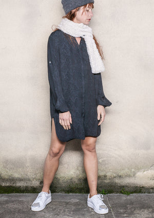BLOUSE LONG JACQUARD SATIN SNAKE BLACK - BERENIK