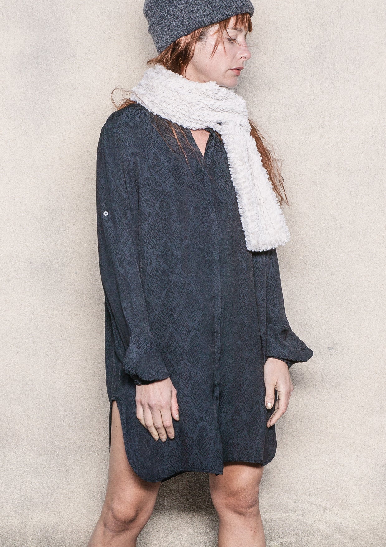 BLOUSE LONG JACQUARD SATIN SNAKE BLACK - BERENIK