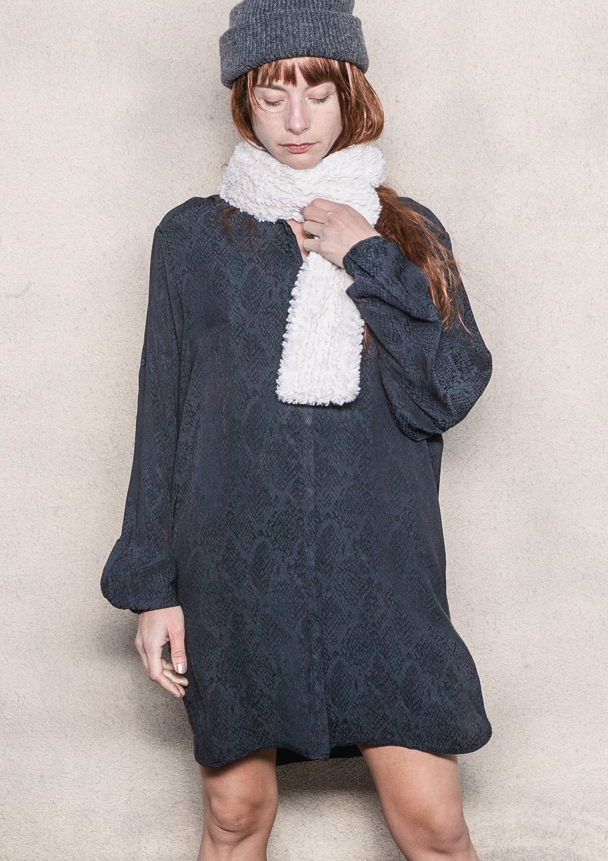 BLOUSE LONG JACQUARD SATIN SNAKE BLACK - BERENIK