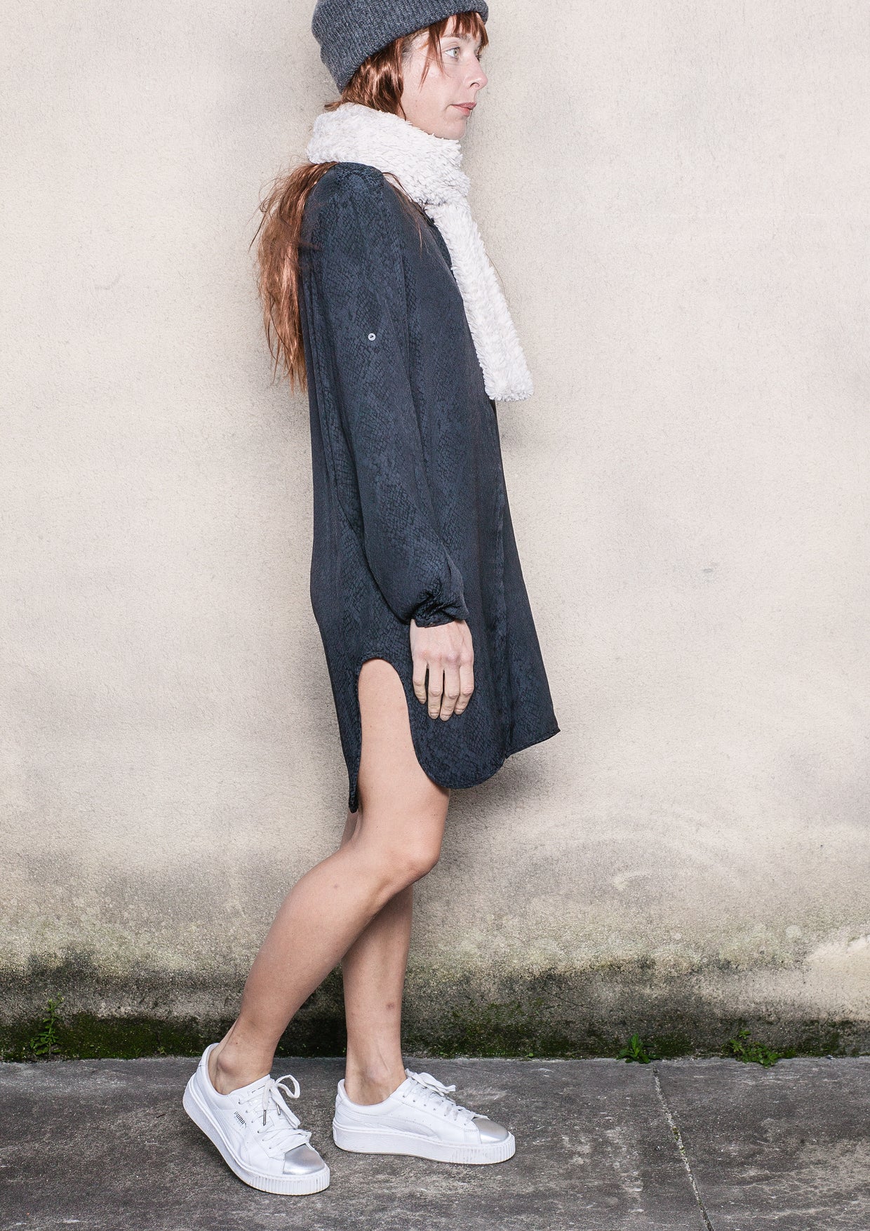 BLOUSE LONG JACQUARD SATIN SNAKE BLACK - BERENIK