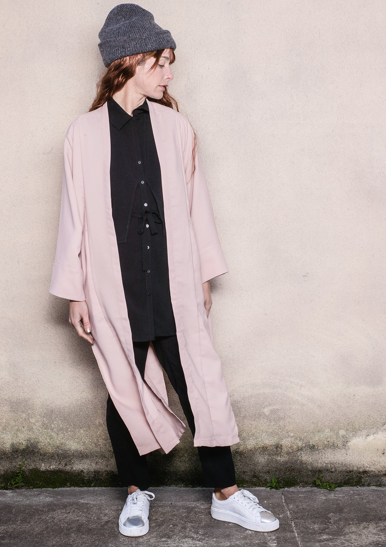 CARDIGAN LONG - TWILL BIAS nude - BERENIK