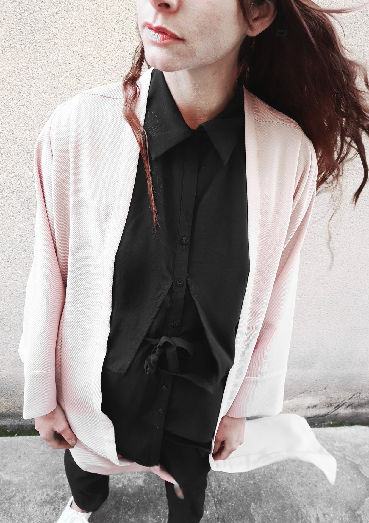 CARDIGAN LONG - TWILL BIAS nude - BERENIK