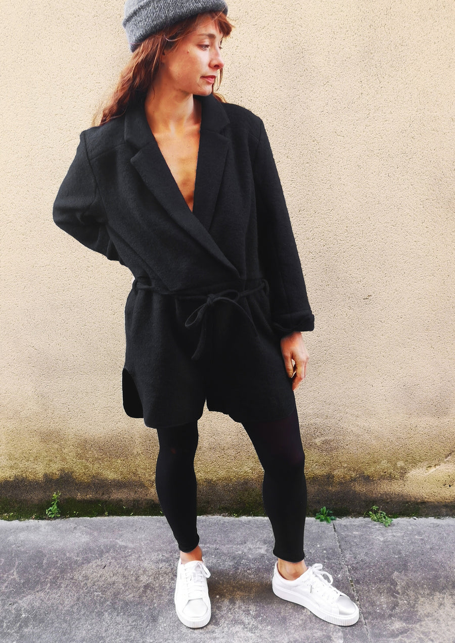 JUMPSUIT REVERS SHORT - WOOL BLEND black - BERENIK