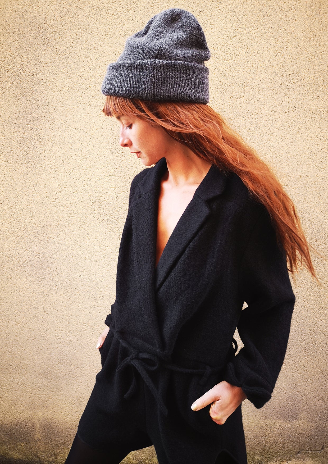 JUMPSUIT REVERS SHORT - WOOL BLEND black - BERENIK