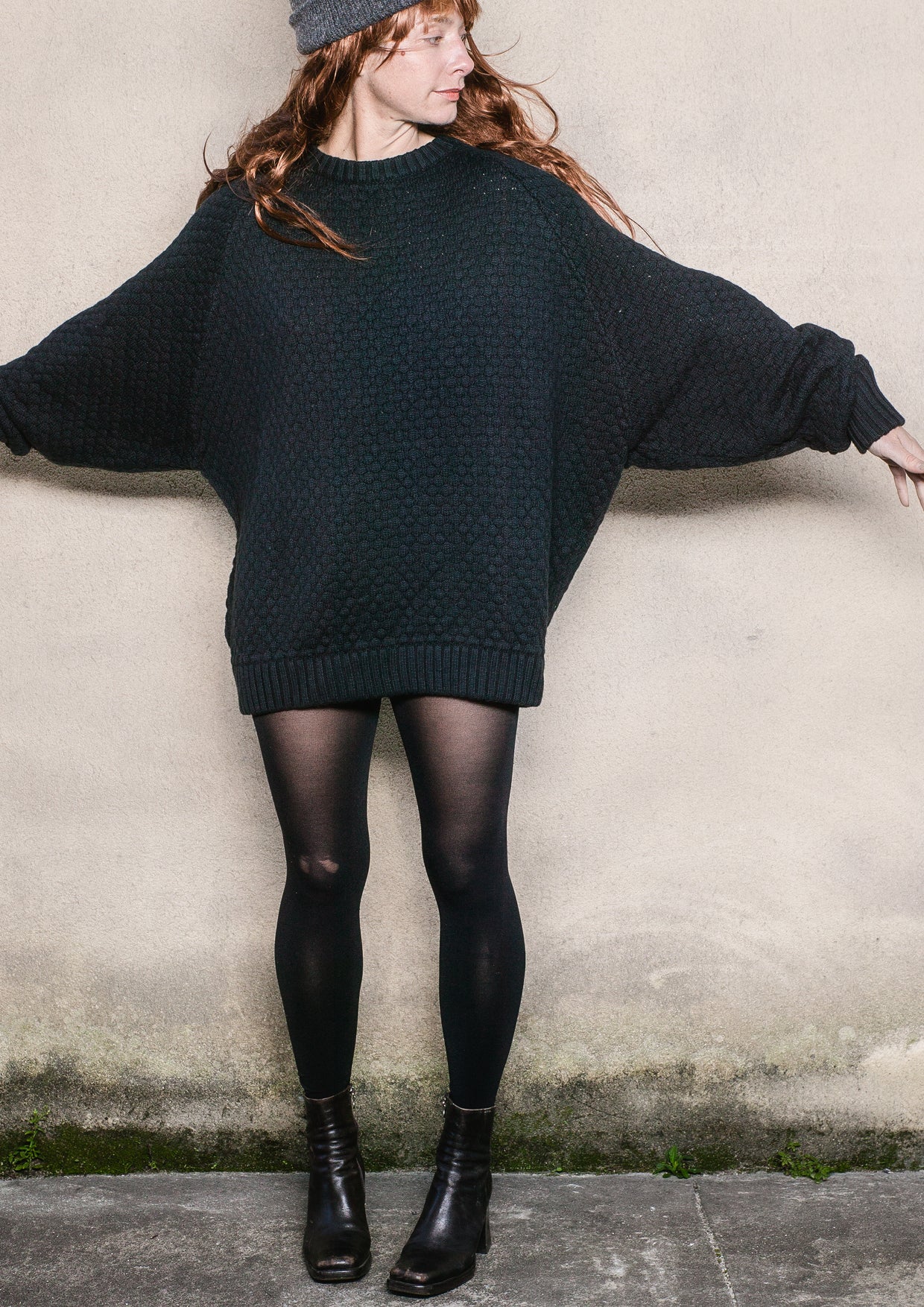 SWEATER OVERSIZE - KNIT PEARL black