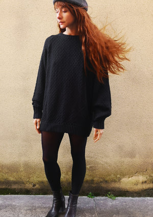 SWEATER OVERSIZE - KNIT PEARL black - BERENIK