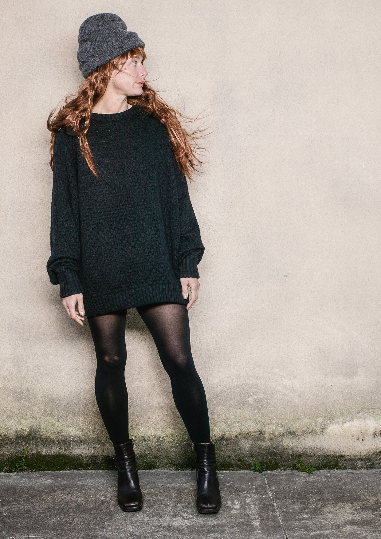 SWEATER OVERSIZE - KNIT PEARL black