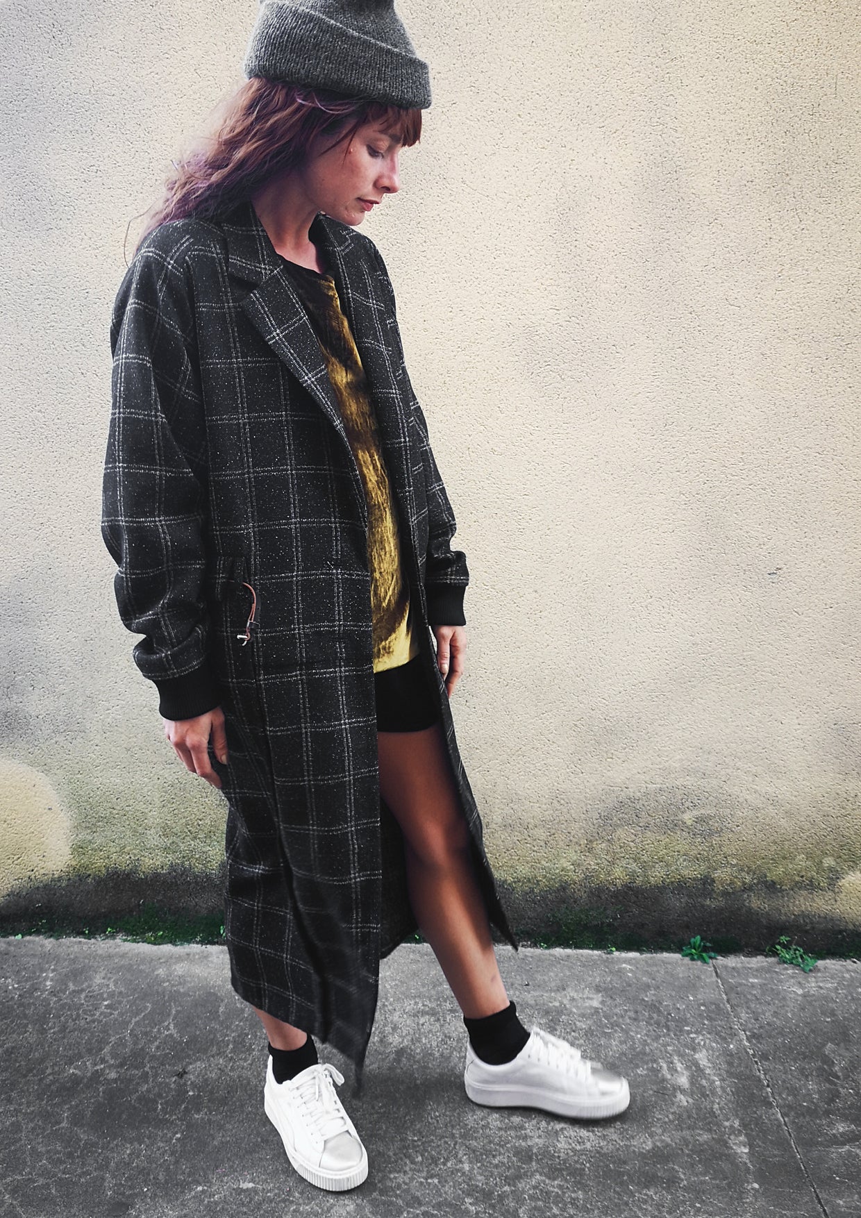 COAT LONG - TWEED black/white - BERENIK