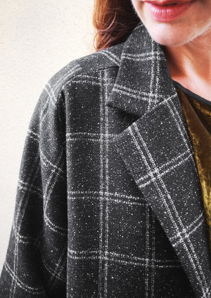 COAT LONG - TWEED black/white - BERENIK