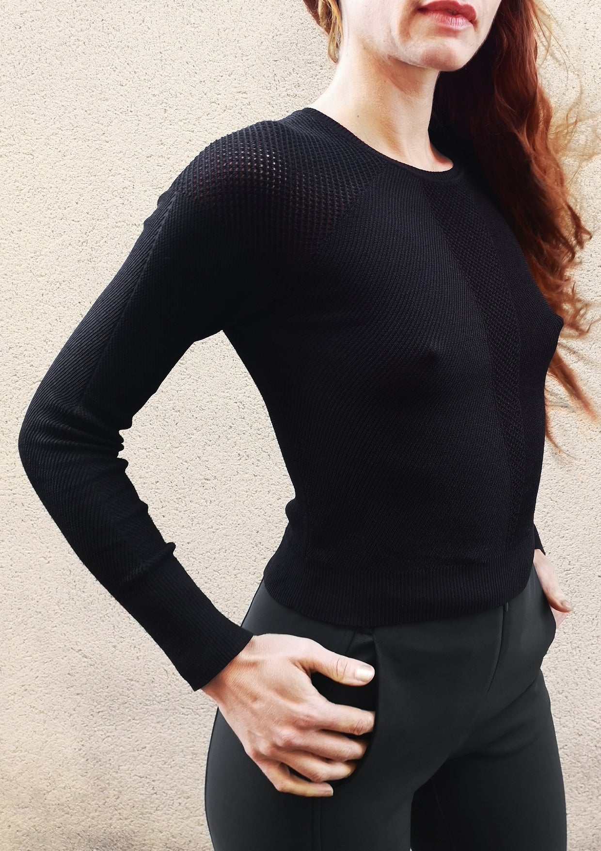 SWEATER LONG SLEEVE - KNIT TRANSPARENT black - BERENIK