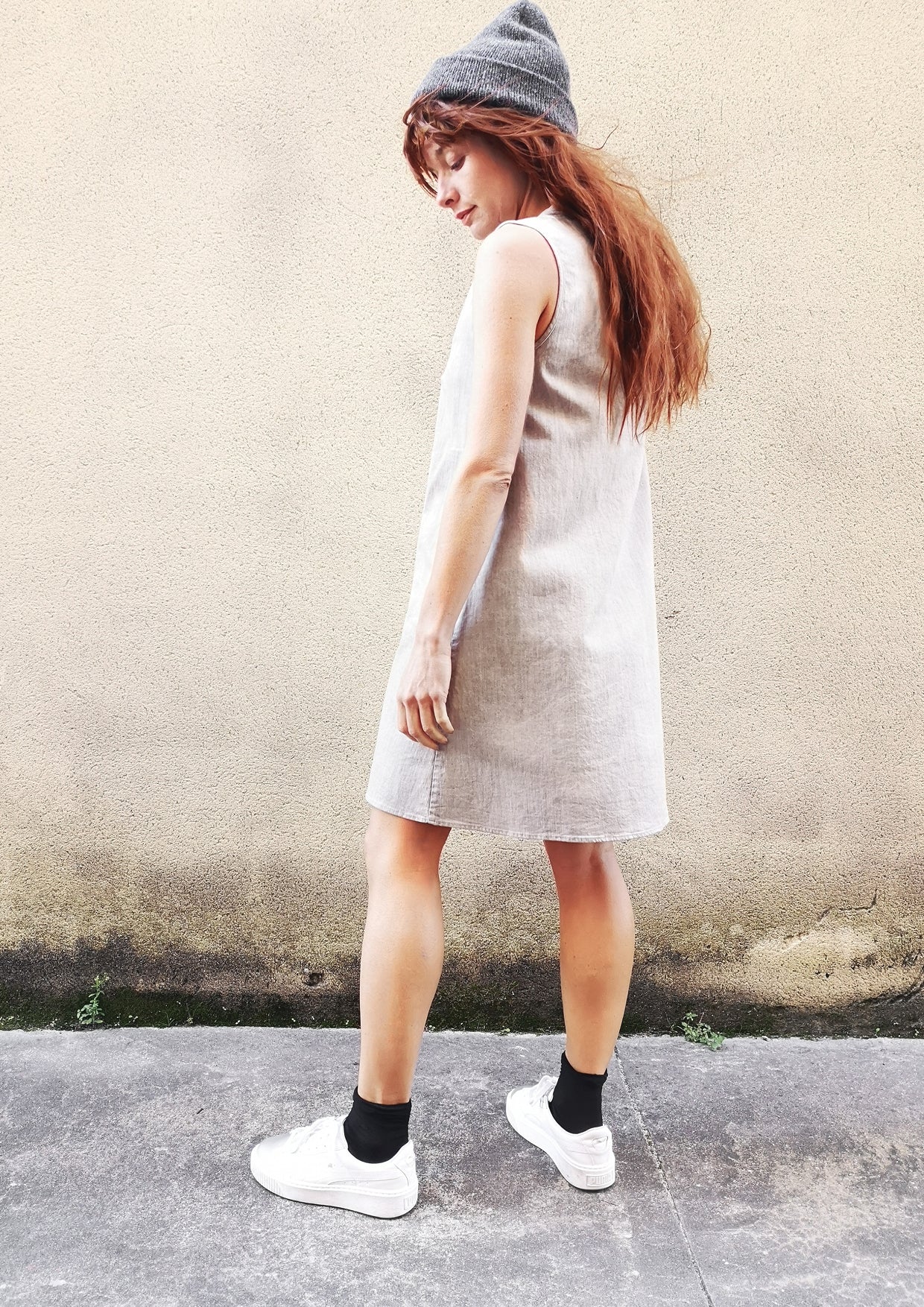 Grey and deals white dress