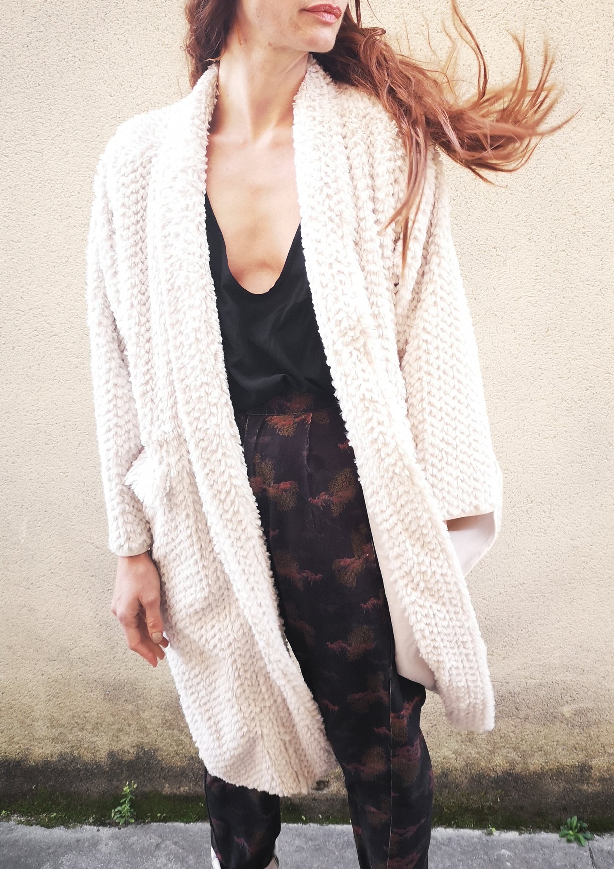 CARDIGAN - FAUX RHOMB FUR beige - BERENIK