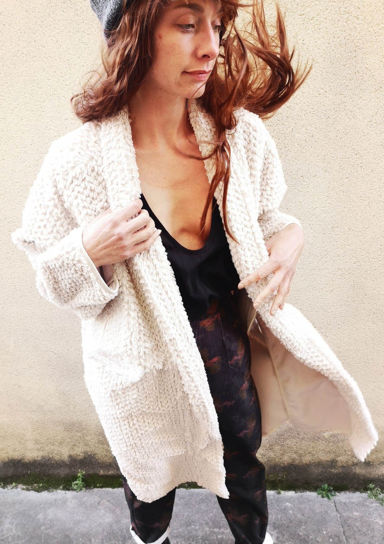 CARDIGAN - FAUX RHOMB FUR beige - BERENIK