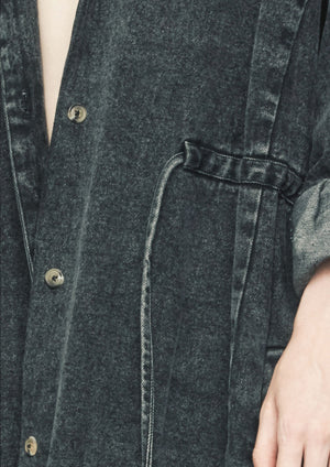 ULTRA HIP LONG COAT - DENIM WASHED - black - BERENIK