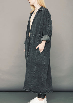 ULTRA HIP LONG COAT - DENIM WASHED - black - BERENIK