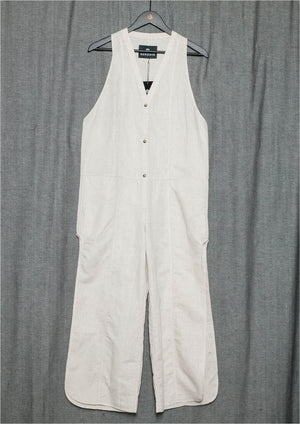 JUMPSUIT LONG SLEEVELESS SIDE SLOTS - NATURAL LINEN white - BERENIK