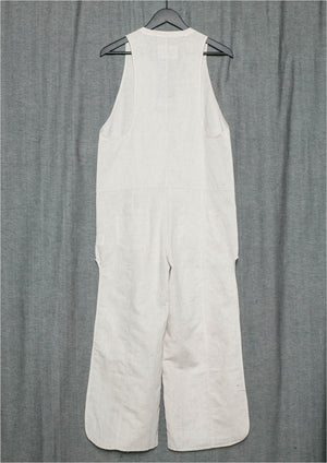 JUMPSUIT LONG SLEEVELESS SIDE SLOTS - NATURAL LINEN white - BERENIK