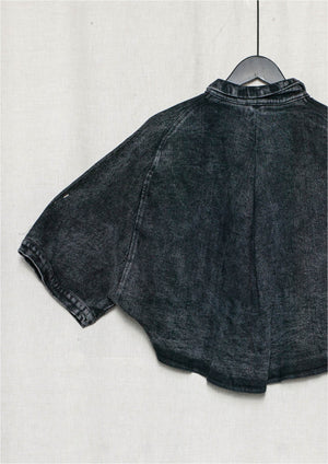 WIDE SUMMER BLOUSE WITH POCKETS - DENIM washed black - BERENIK