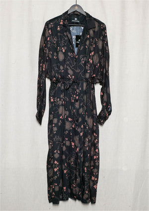 LONG SUMMER DRESS/COAT - RAYON printed black/rust - BERENIK