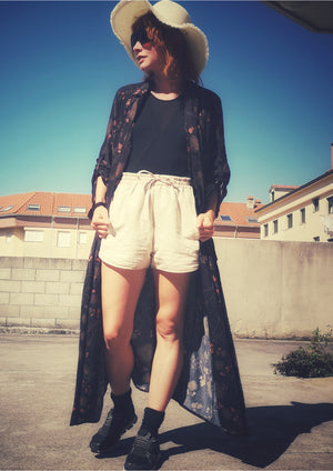 SHORTS ELASTIC WAIST - NATURAL LINEN white - BERENIK