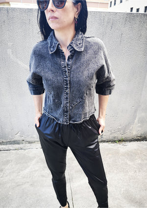 BLOUSE SHORT SLEEVES - DENIM washed black - BERENIK