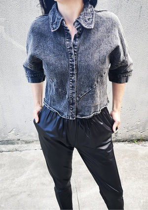 BLOUSE SHORT SLEEVES - DENIM washed black - BERENIK