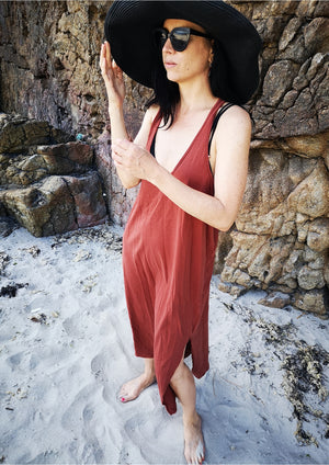 SPORTIVE LONG DRESS - COTTON JERSEY rust - BERENIK