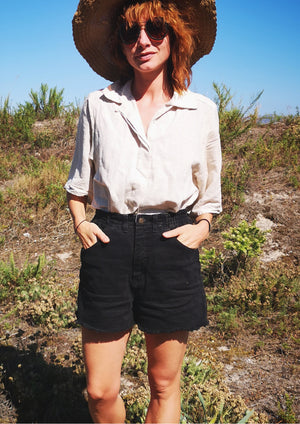 BLOUSE SHORT SLEEVES CONCEALED BUTTONS - LINEN natural white - BERENIK