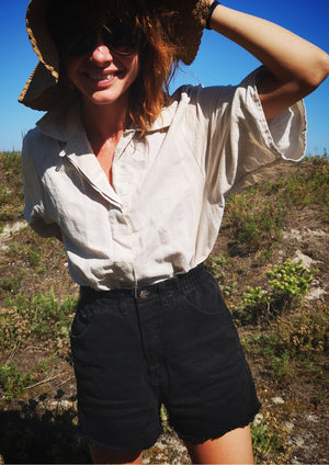 BLOUSE SHORT SLEEVES CONCEALED BUTTONS - LINEN natural white - BERENIK