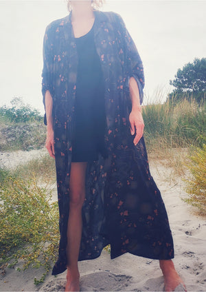 LONG SUMMER DRESS/COAT - RAYON printed black/rust - BERENIK