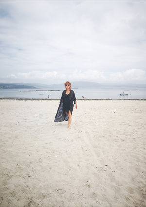 LONG SUMMER DRESS/COAT - RAYON printed black/rust - BERENIK