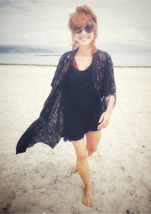LONG SUMMER DRESS/COAT - RAYON printed black/rust - BERENIK