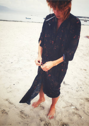 LONG SUMMER DRESS/COAT - RAYON printed black/rust - BERENIK