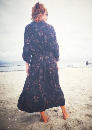 LONG SUMMER DRESS/COAT - RAYON printed black/rust - BERENIK