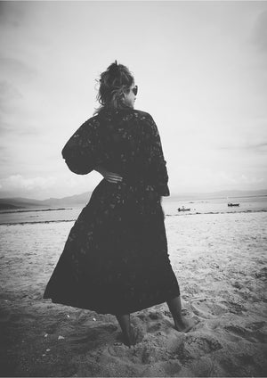 LONG SUMMER DRESS/COAT - RAYON printed black/rust - BERENIK