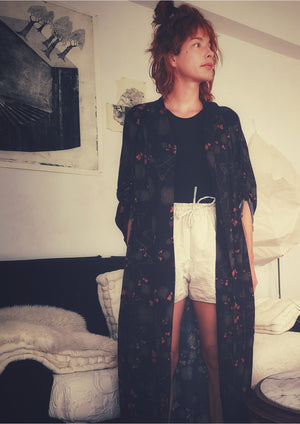 LONG SUMMER DRESS/COAT - RAYON printed black/rust - BERENIK